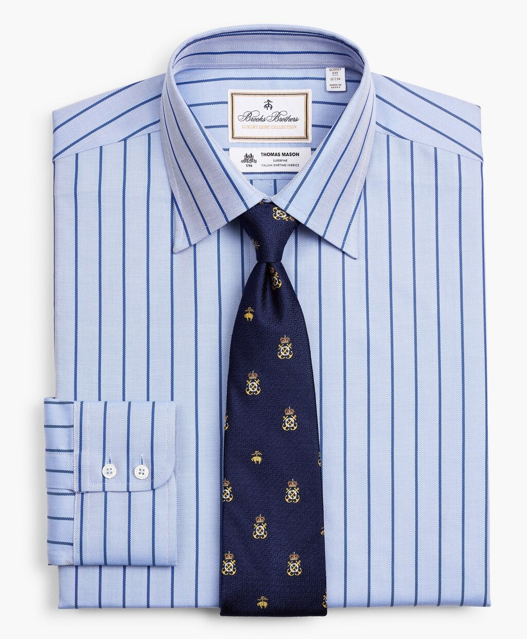 Brooks Brothers Men Luxury Collection Soho Extra-Slim-Fit Dress Shirt, Franklin Spread Collar Herringbone Stripe