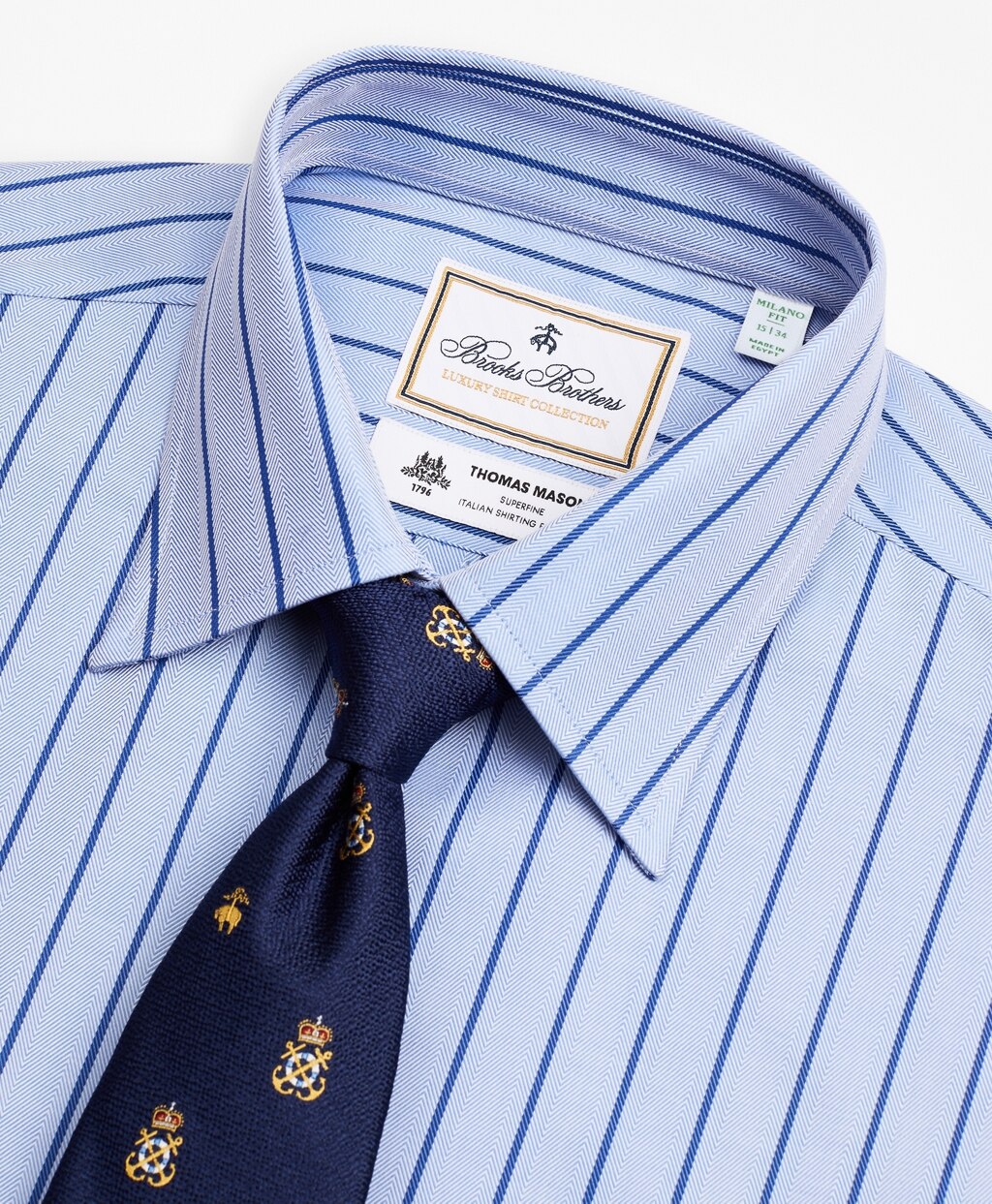 Brooks Brothers Men Luxury Collection Milano Slim-Fit Dress Shirt, Franklin Spread Collar Herringbone Stripe