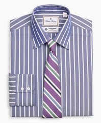 Brooks Brothers Men Luxury Collection Madison Classic-Fit Dress Shirt, Franklin Spread Collar Herringbone Wide Stripe