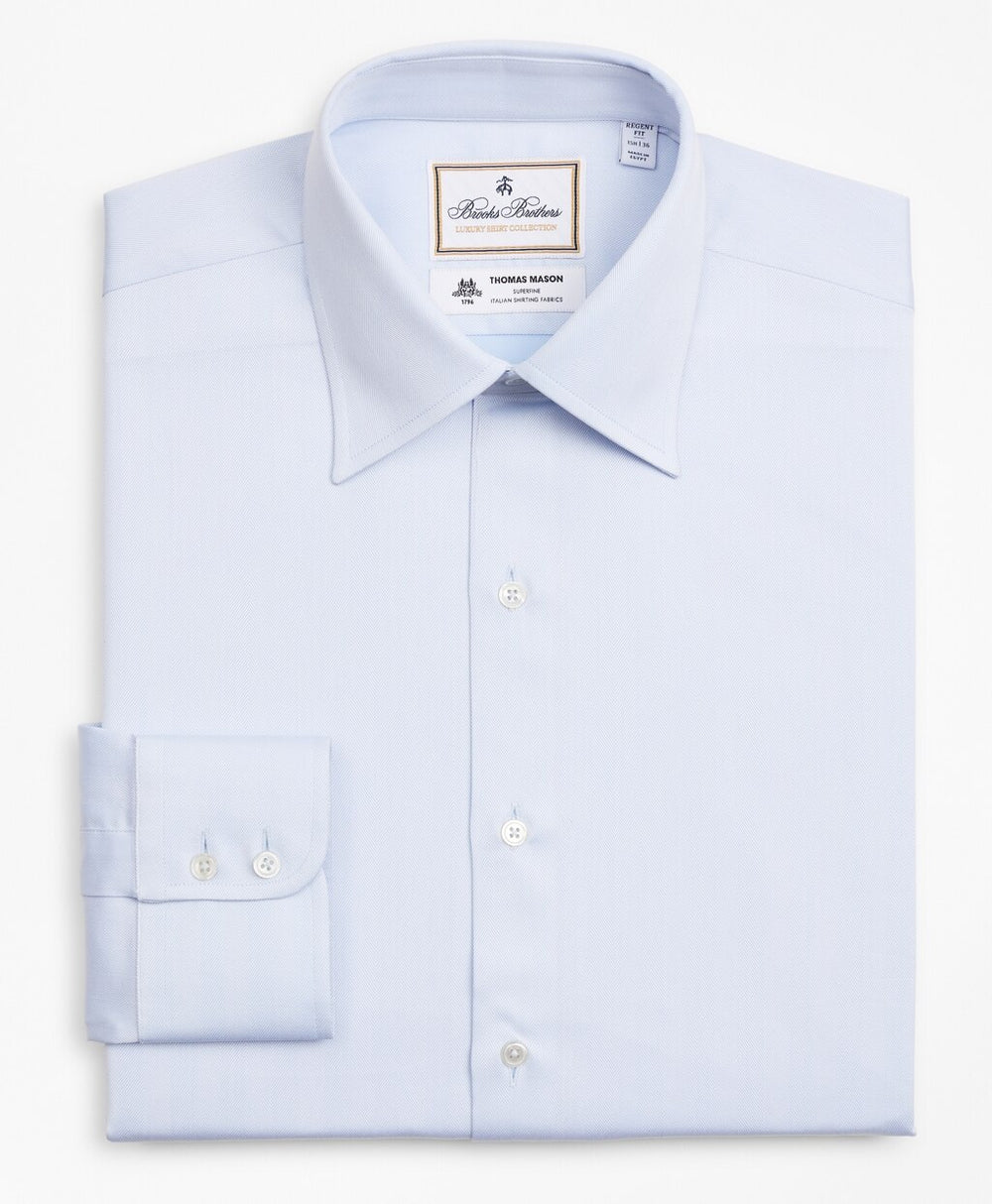 Brooks Brothers Men Luxury Collection Regent Fitted Dress Shirt, Franklin Spread Collar Herringbone