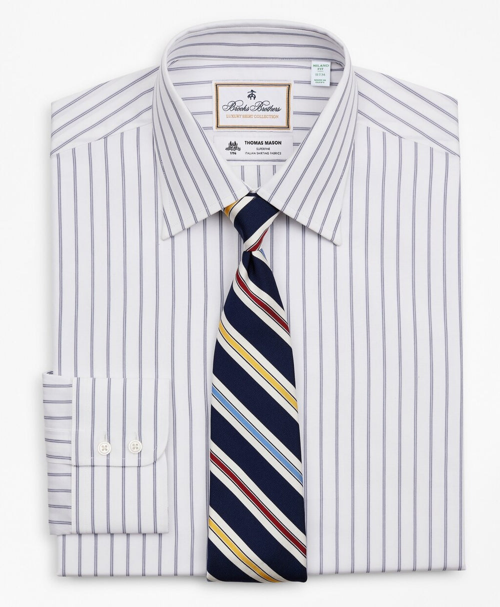 Brooks Brothers Men Luxury Collection Milano Slim-Fit Dress Shirt, Franklin Spread Collar Micro-Outline Stripe