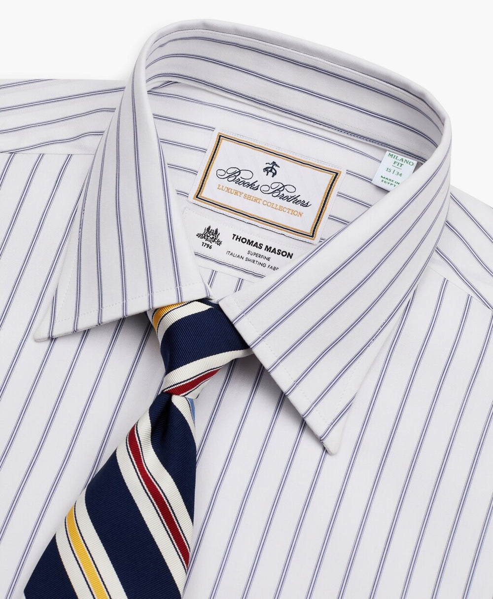 Brooks Brothers Men Luxury Collection Milano Slim-Fit Dress Shirt, Franklin Spread Collar Micro-Outline Stripe