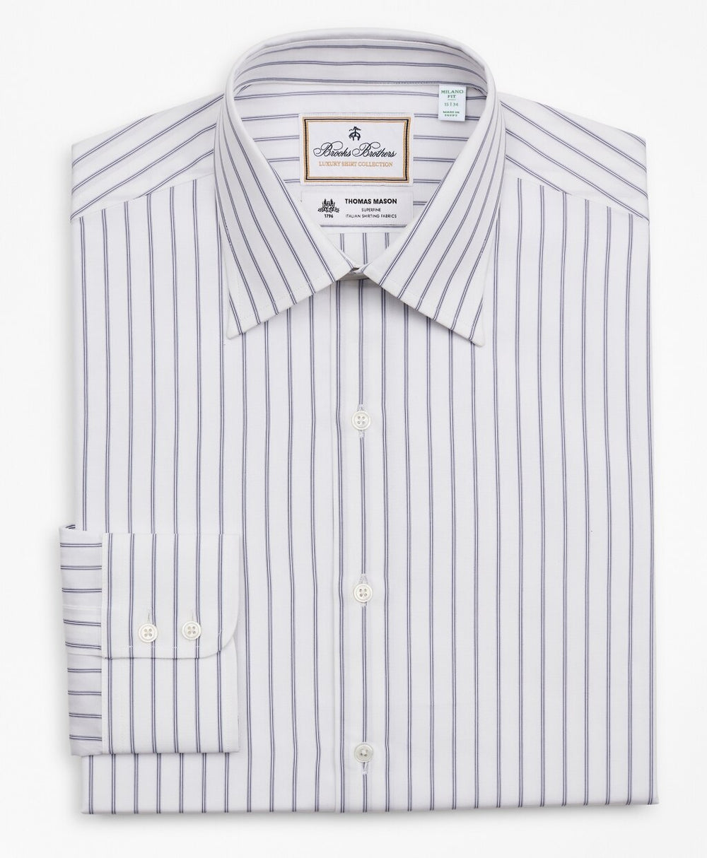 Brooks Brothers Men Luxury Collection Milano Slim-Fit Dress Shirt, Franklin Spread Collar Micro-Outline Stripe