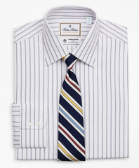 Brooks Brothers Men Luxury Collection Milano Slim-Fit Dress Shirt, Franklin Spread Collar Micro-Outline Stripe