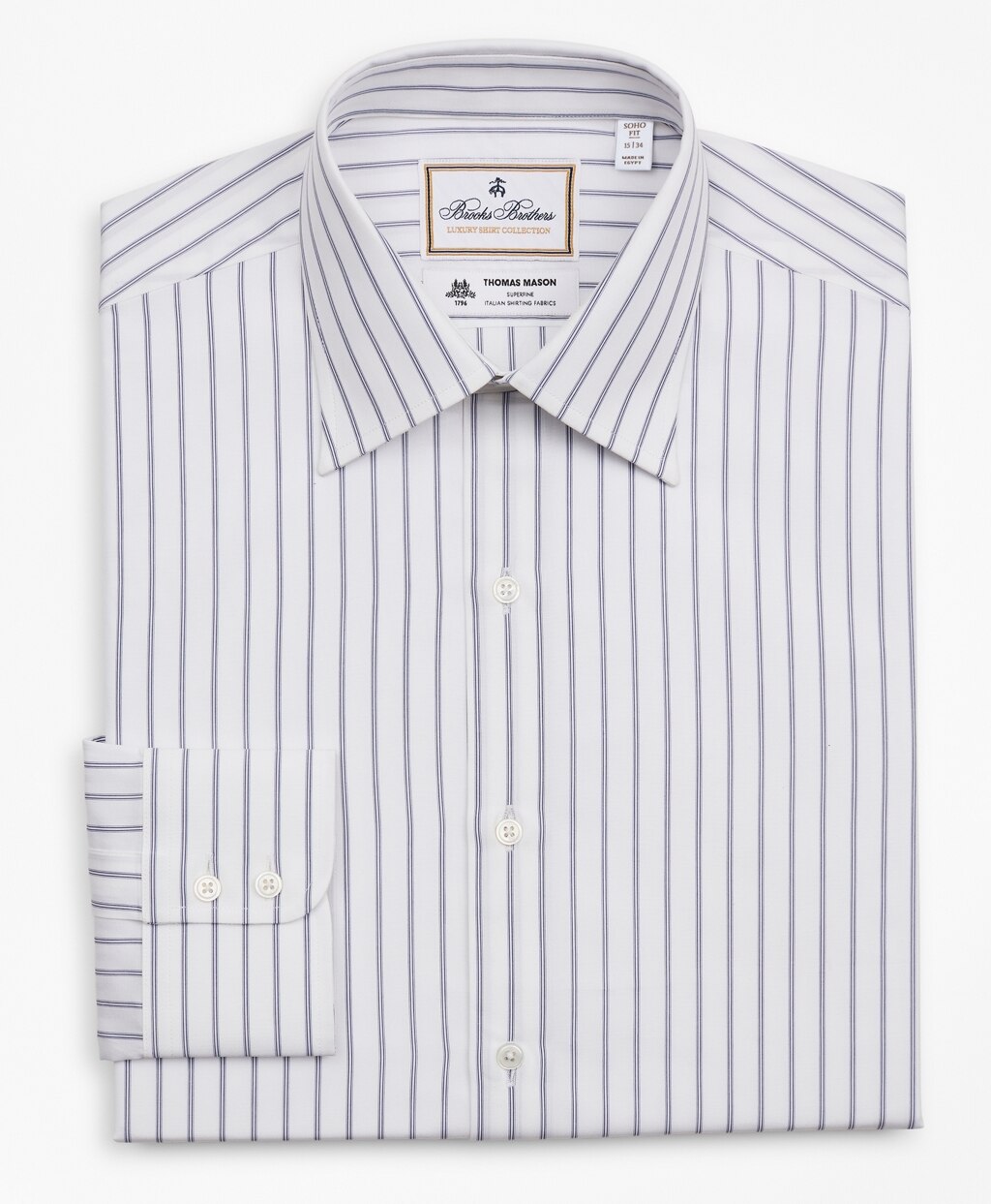 Brooks Brothers Men Luxury Collection Soho Extra-Slim-Fit Dress Shirt, Franklin Spread Collar Micro-Outline Stripe