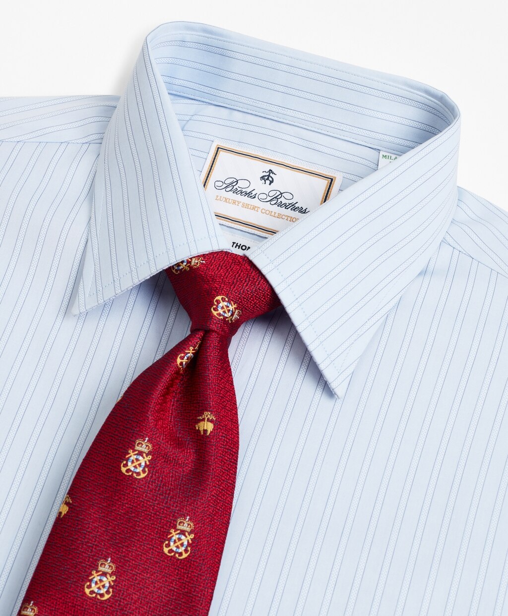 Brooks Brothers Men Luxury Collection Milano Slim-Fit Dress Shirt, Franklin Spread Collar Textured Stripe