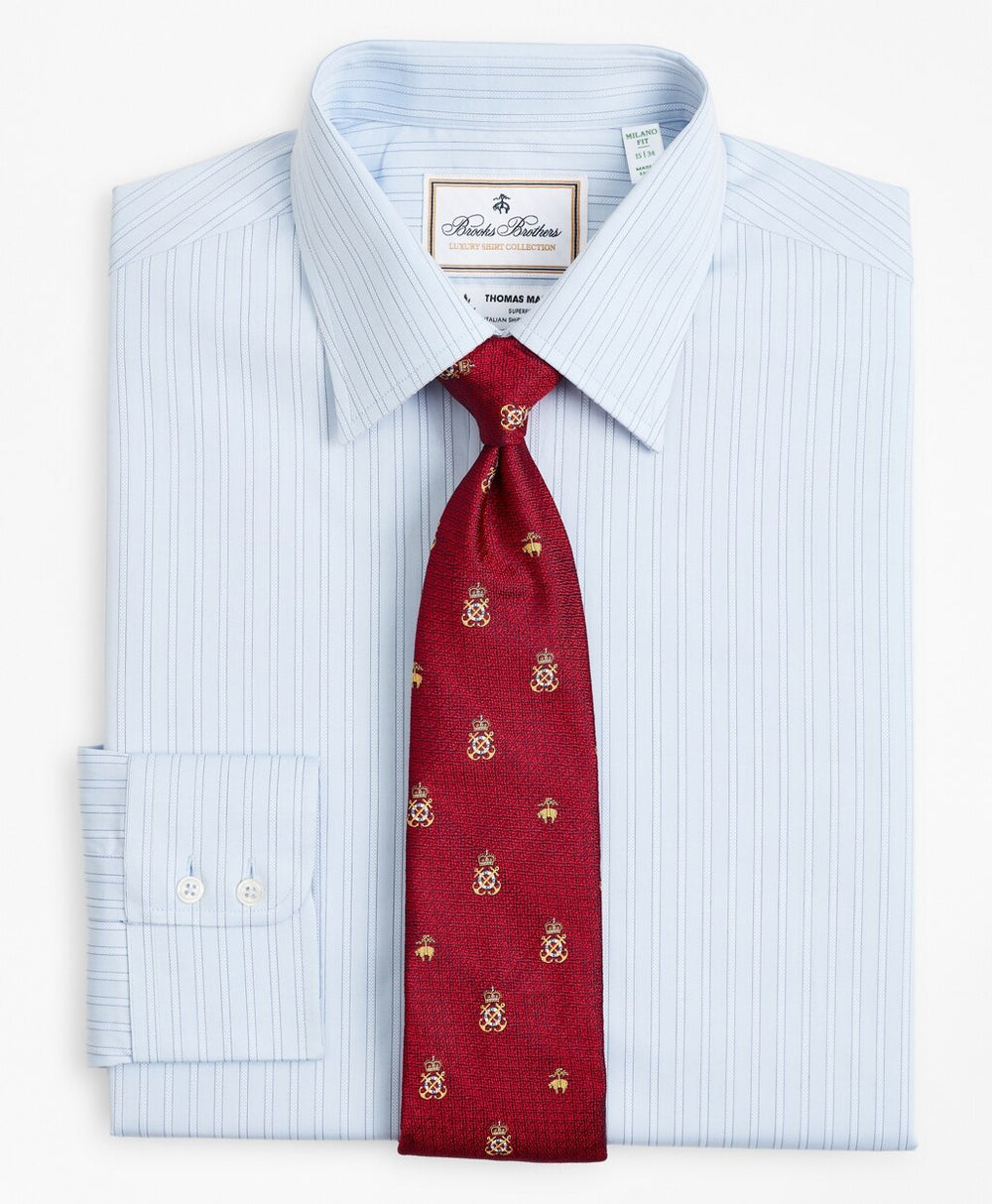 Brooks Brothers Men Luxury Collection Milano Slim-Fit Dress Shirt, Franklin Spread Collar Textured Stripe