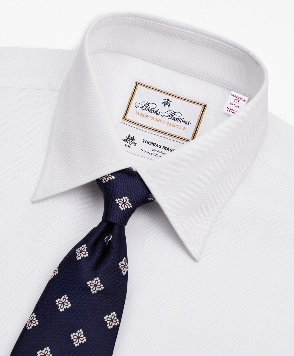 Brooks Brothers Men Luxury Collection Madison Classic-Fit Dress Shirt, Franklin Spread Collar Herringbone