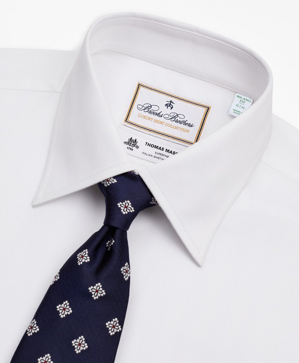Brooks Brothers Men Luxury Collection Milano Slim-Fit Dress Shirt, Franklin Spread Collar Herringbone