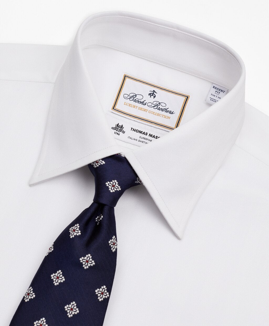 Brooks Brothers Men Luxury Collection Regent Fitted Dress Shirt, Franklin Spread Collar Herringbone