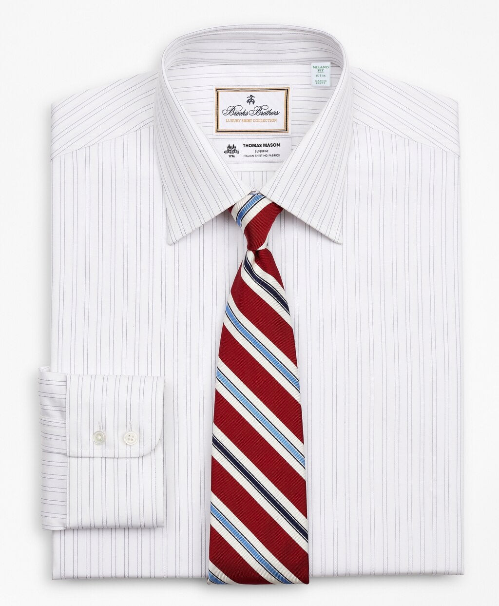 Brooks Brothers Men Luxury Collection Milano Slim-Fit Dress Shirt, Franklin Spread Collar Stripe