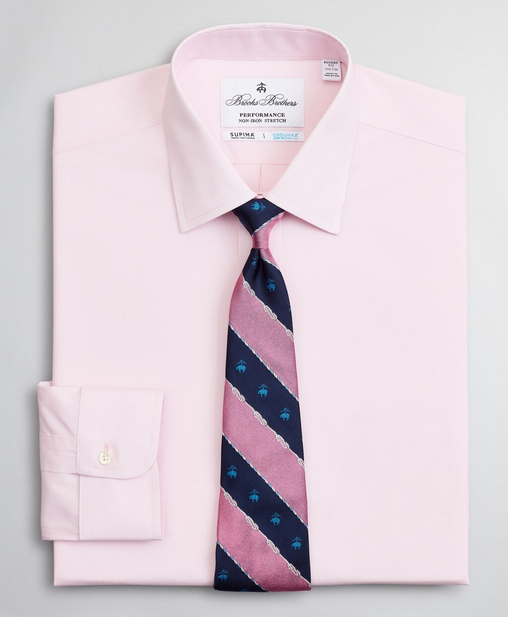 Brooks Brothers Men Regent Fitted Dress Shirt, Performance Non-Iron with COOLMAX®, Ainsley Collar Twill