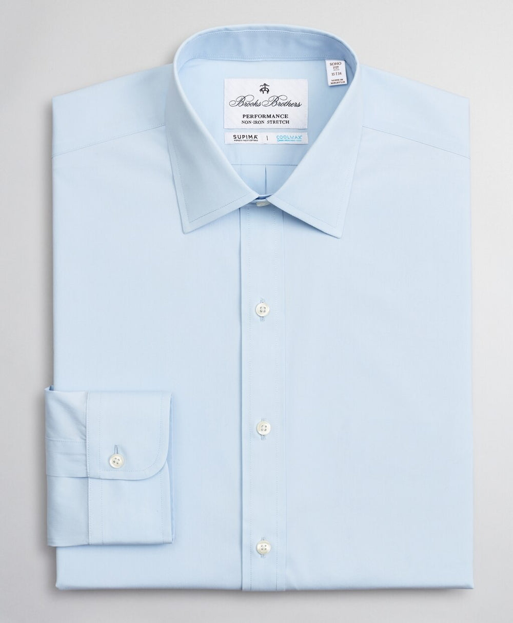 Brooks Brothers Men Soho Extra-Slim Fit Dress Shirt, Performance Non-Iron with COOLMAX®, Ainsley Collar Twill