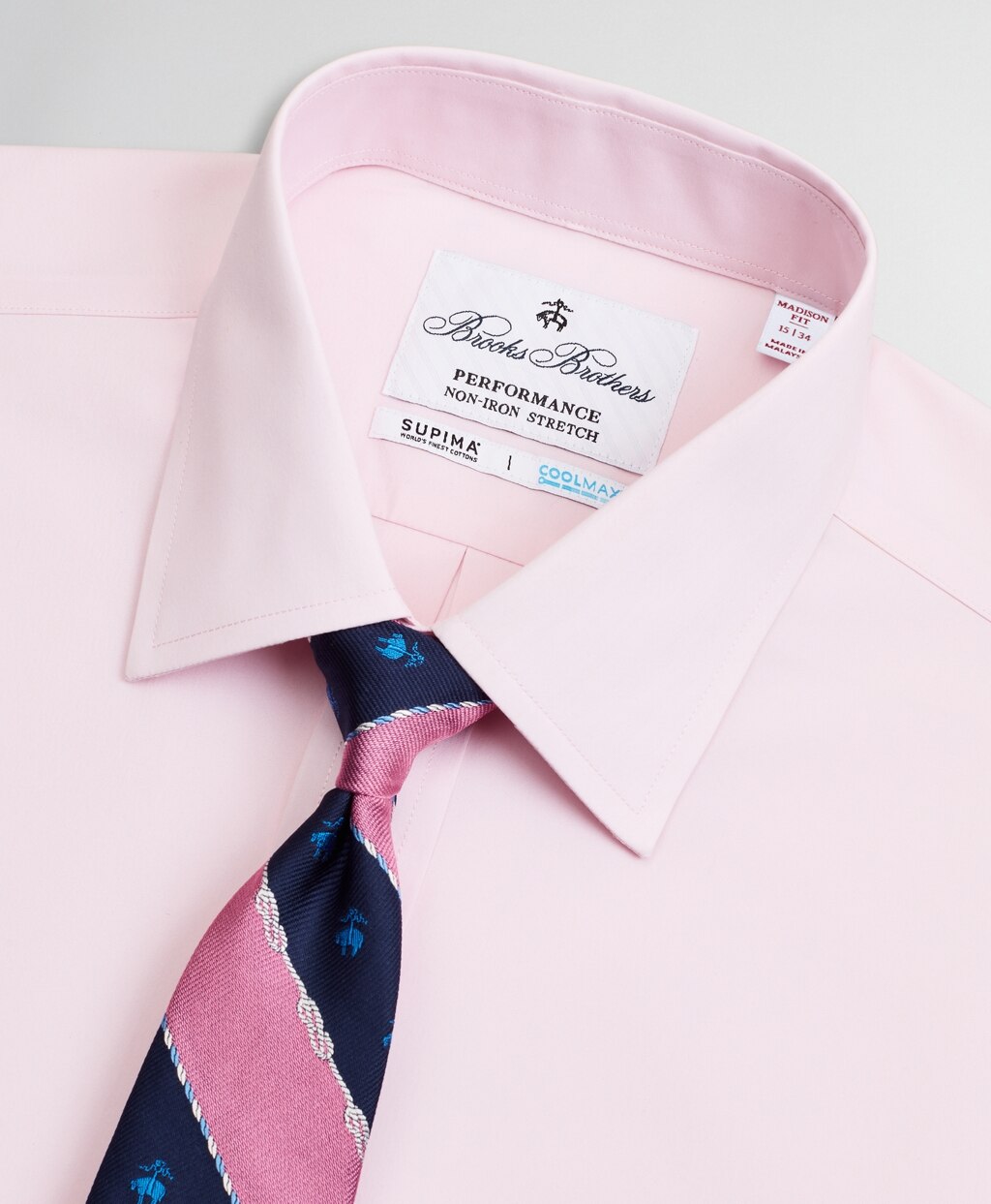 Brooks Brothers Men Madison Classic-Fit Dress Shirt, Performance Non-Iron with COOLMAX®, Ainsley Collar Twill