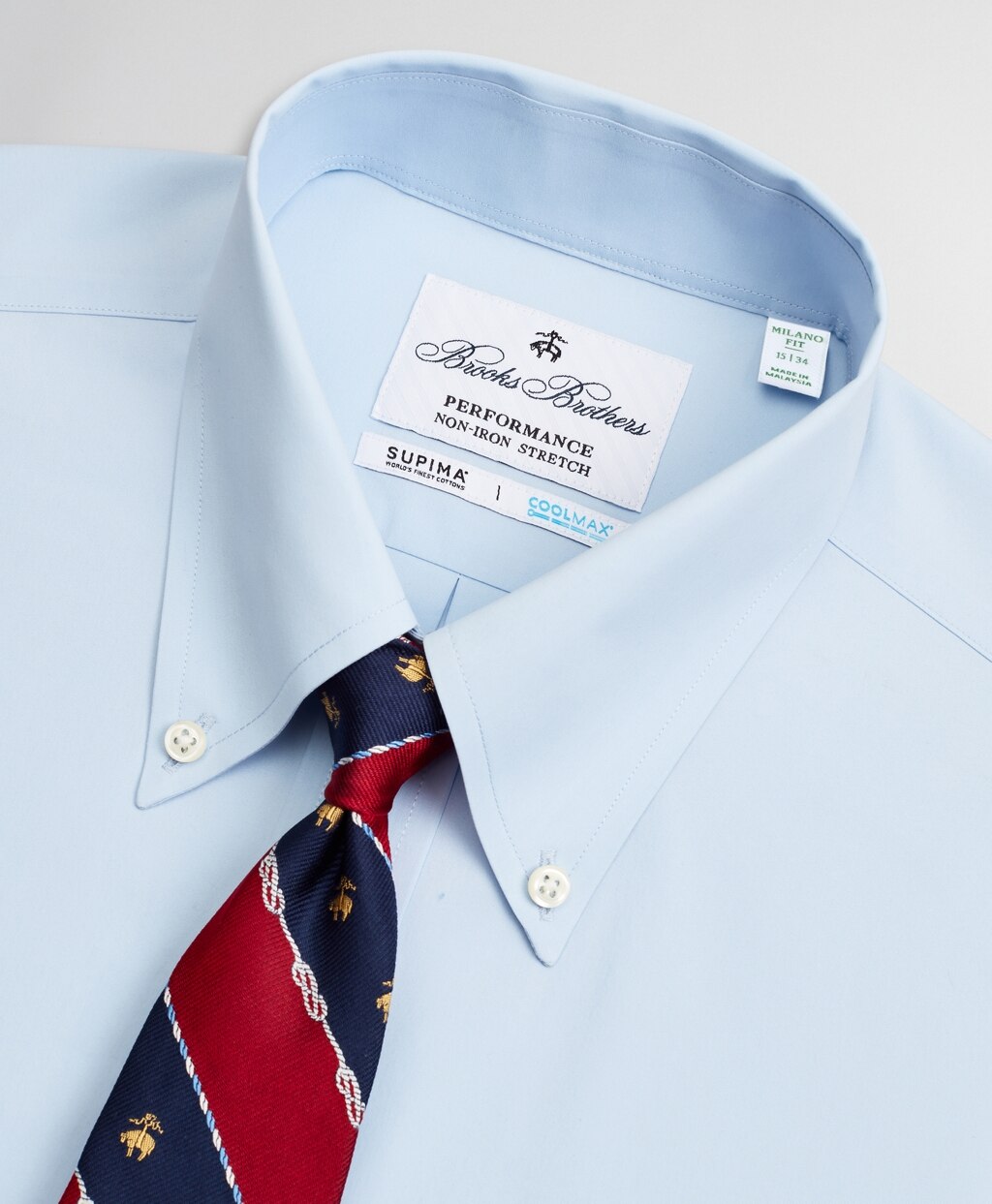Brooks Brothers Men Milano Slim Fit Dress Shirt, Performance Non-Iron with COOLMAX®, Button-Down Collar Twill