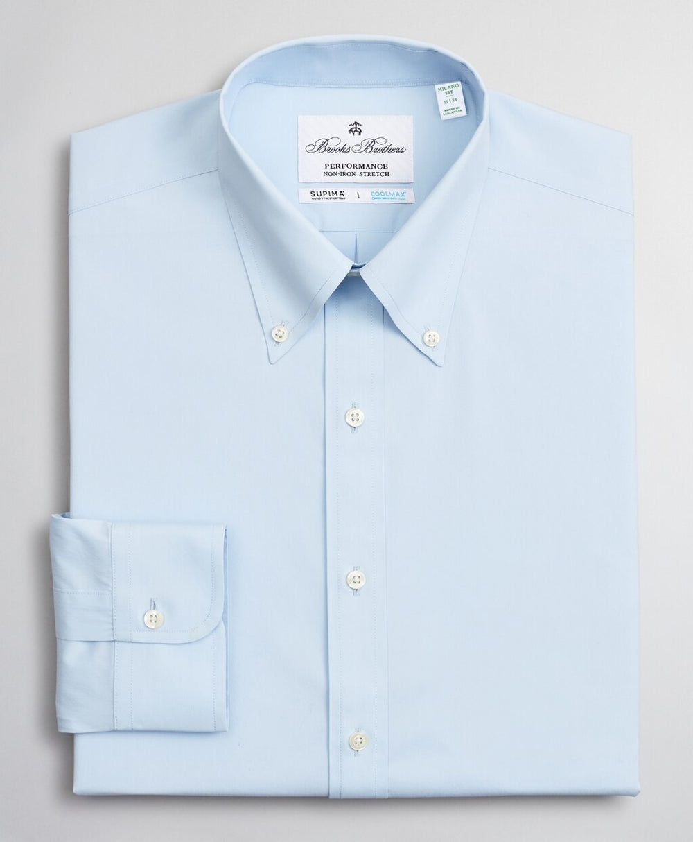 Brooks Brothers Men Milano Slim Fit Dress Shirt, Performance Non-Iron with COOLMAX®, Button-Down Collar Twill