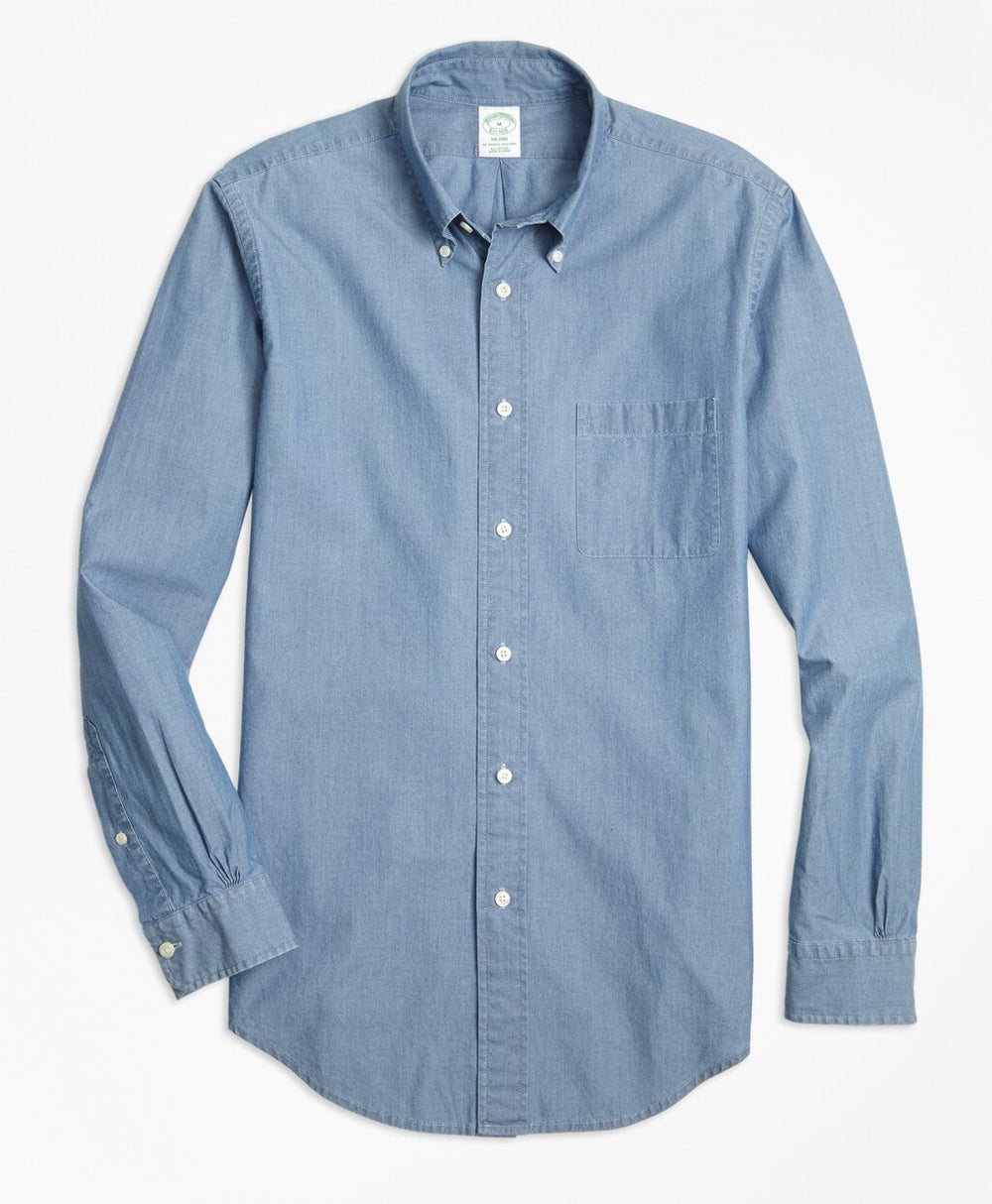Brooks Brothers Men Milano Fit Indigo Chambray Sport Shirt