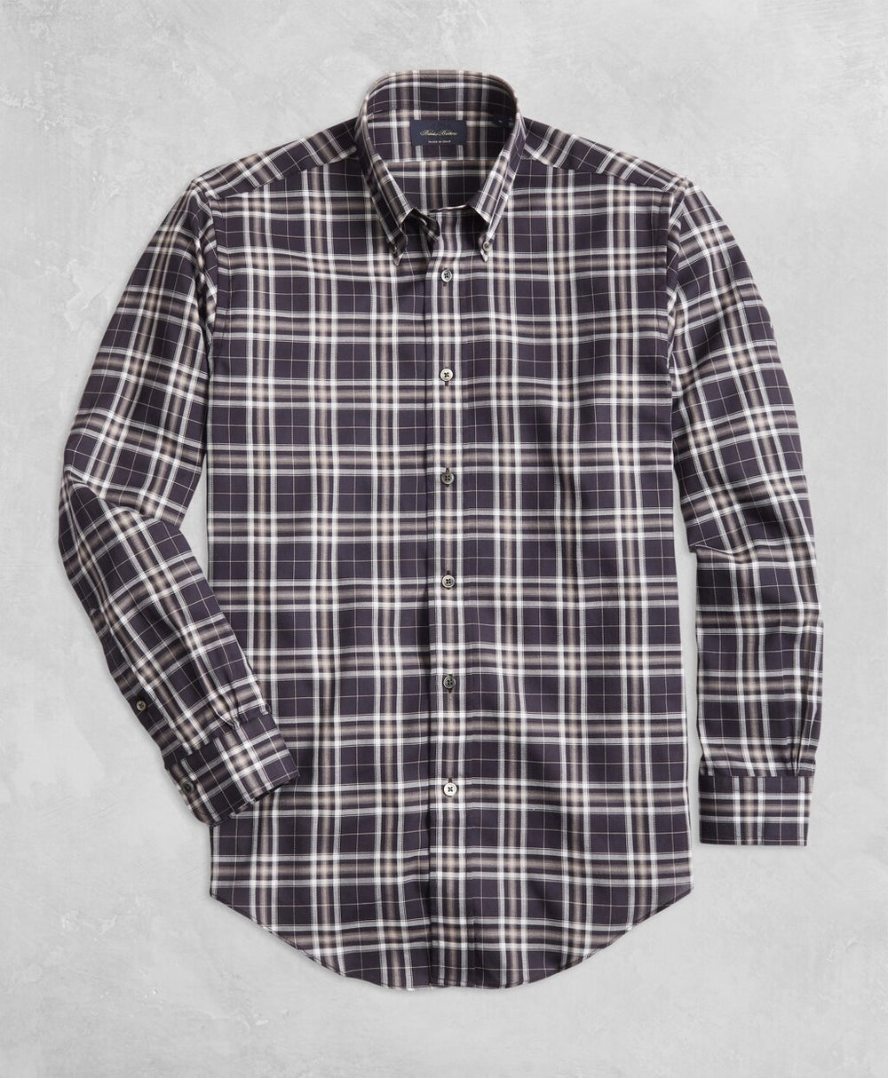Brooks Brothers Men Golden Fleece® Regent Fit Black Plaid Flannel Sport Shirt