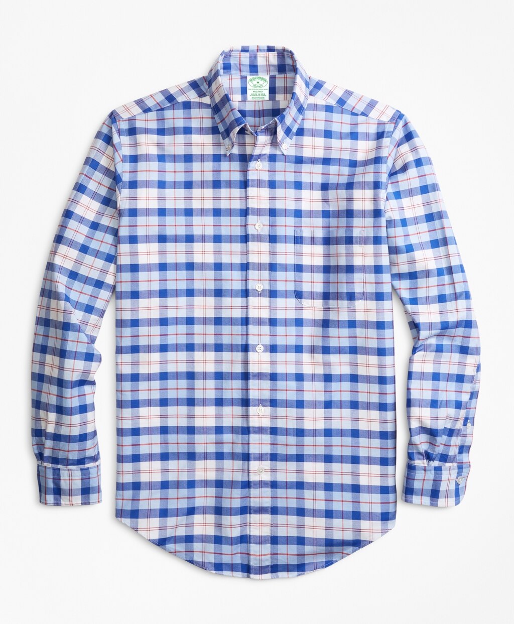 Brooks Brothers Men Milano Fit Oxford Blue and Red Plaid Sport Shirt