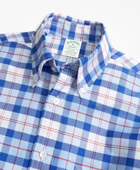 Brooks Brothers Men Milano Fit Oxford Blue and Red Plaid Sport Shirt