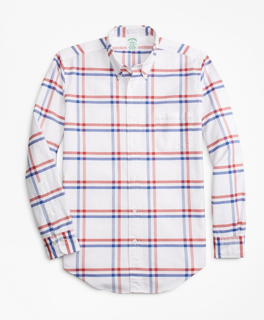 Brooks Brothers Men Milano Fit Oxford Windowpane Sport Shirt