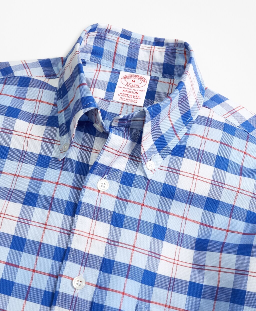 Brooks Brothers Men Madison Fit Oxford Blue and Red Plaid Sport Shirt