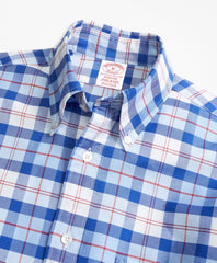 Brooks Brothers Men Madison Fit Oxford Blue and Red Plaid Sport Shirt