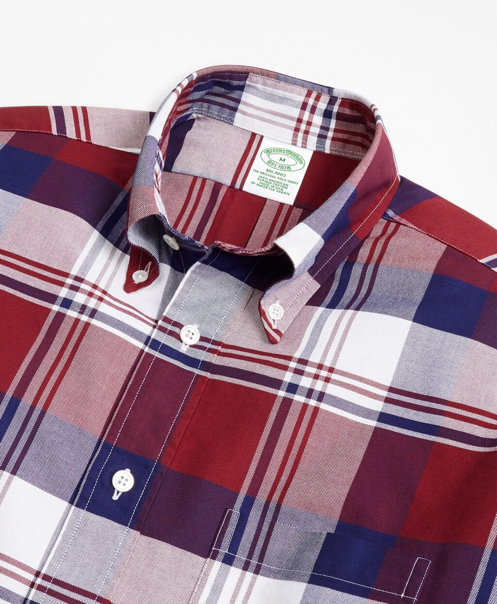 Brooks Brothers Men Milano Fit Oxford Large Plaid Sport Shirt