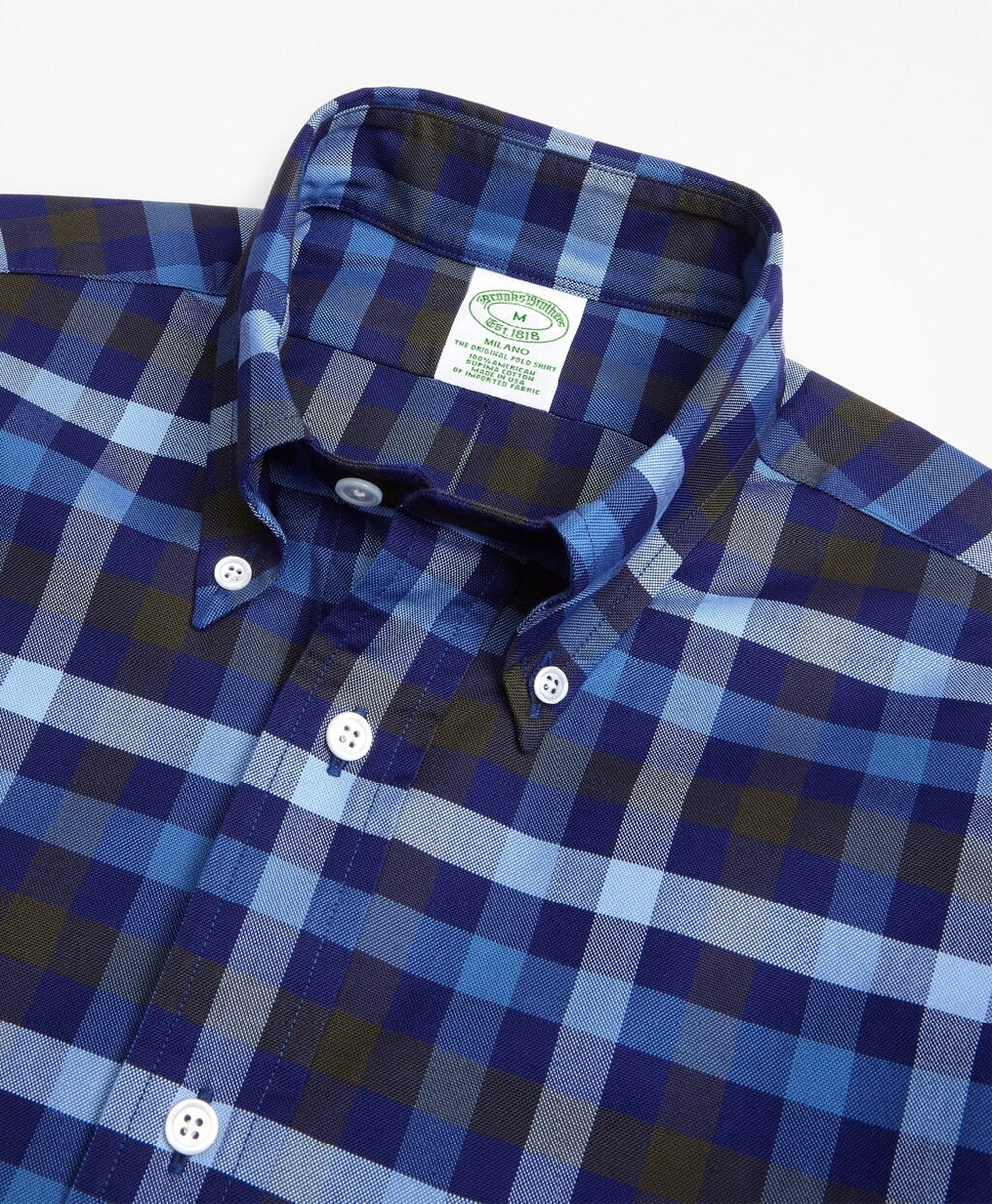 Brooks Brothers Men Milano Fit Oxford Two-Color Plaid Sport Shirt
