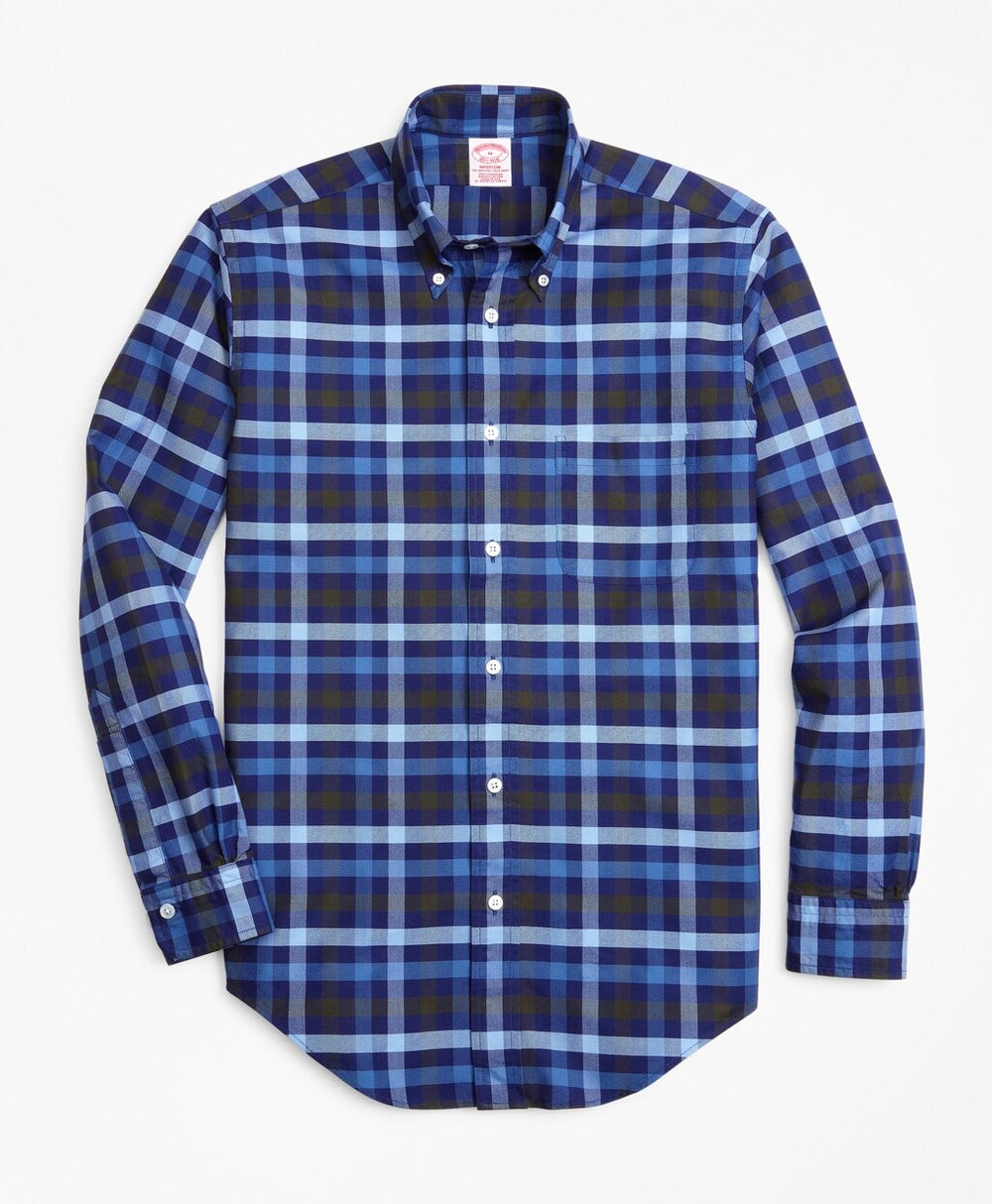 Brooks Brothers Men Madison Fit Oxford Two-Color Plaid Sport Shirt