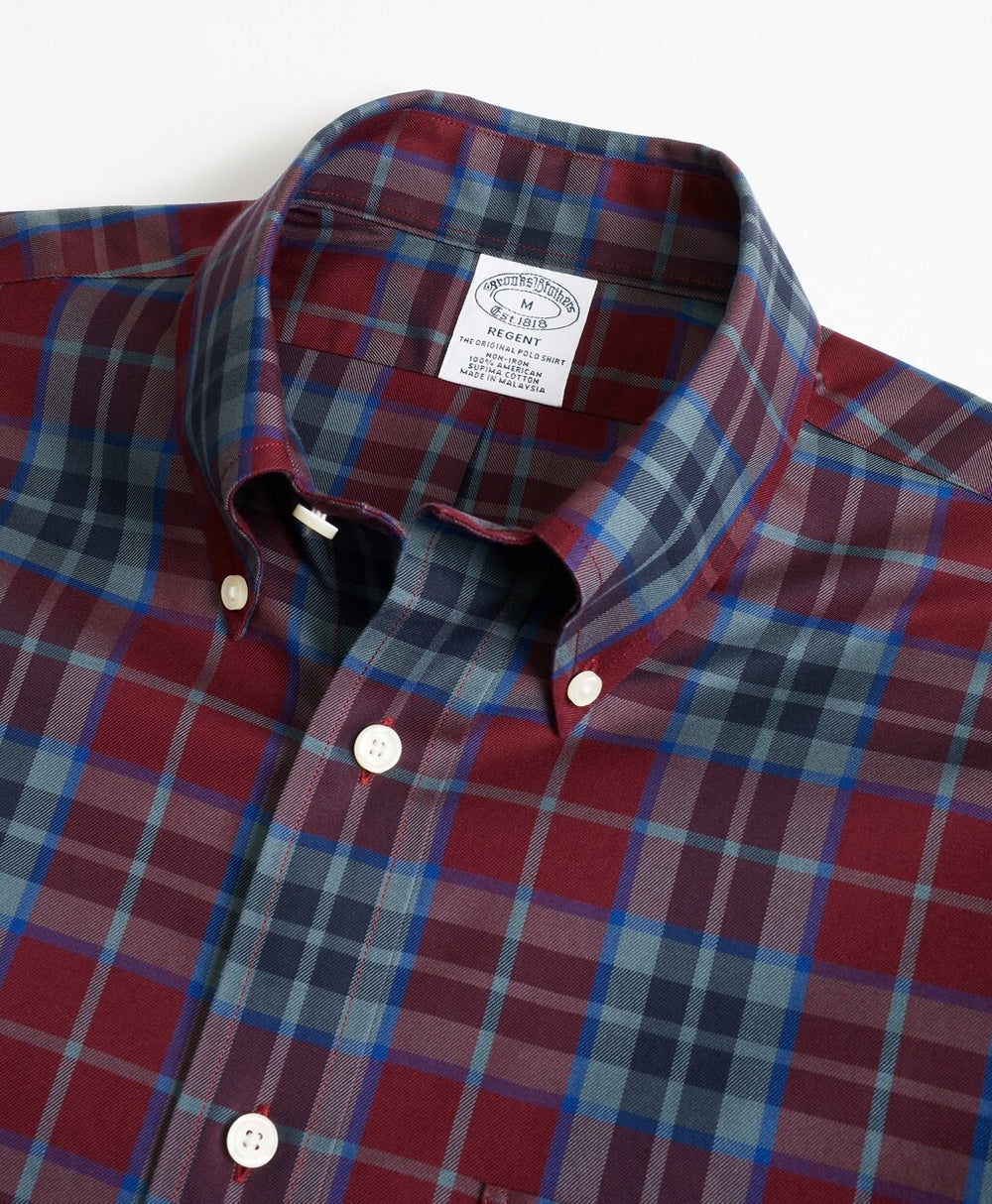 Brooks Brothers Men Non-Iron Regent Fit Burgundy Tartan Sport Shirt