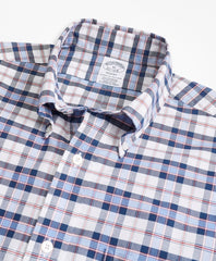 Brooks Brothers Men Regent Fit Oxford Blue and Red Plaid Sport Shirt