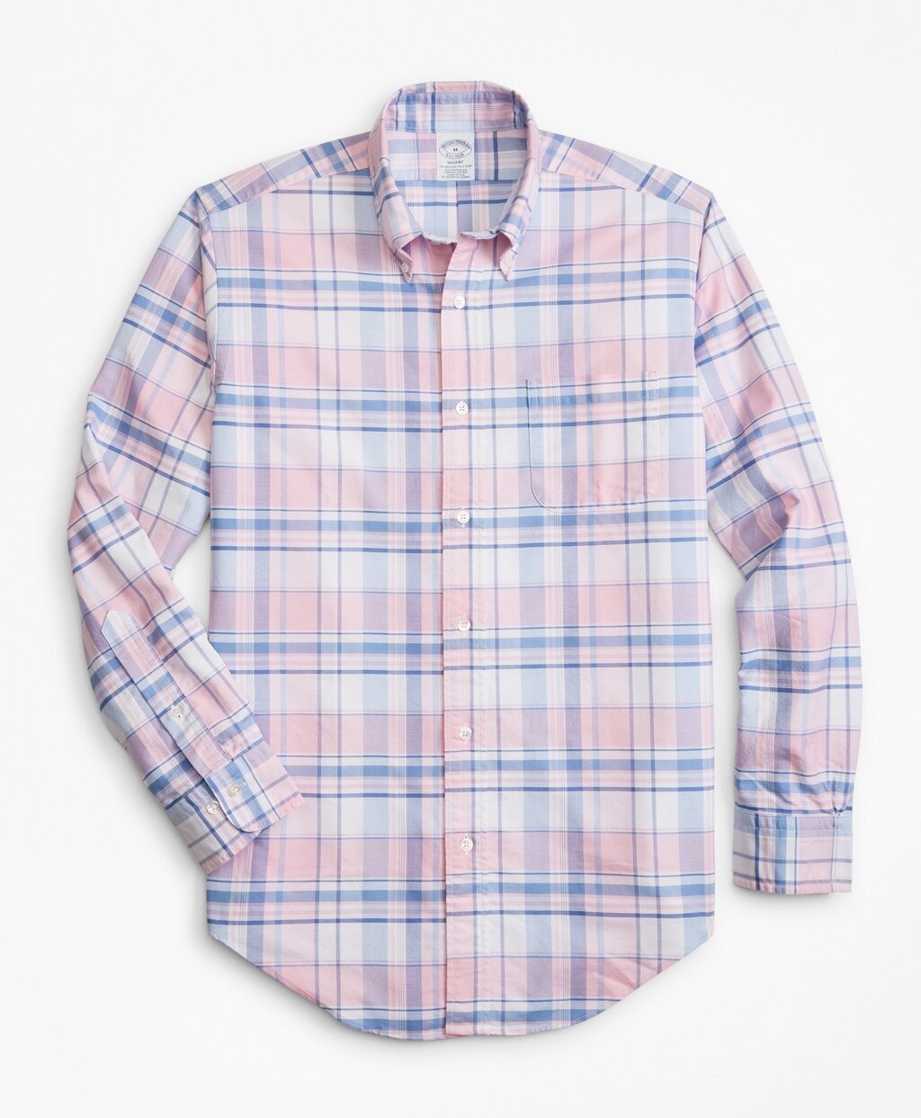 Brooks Brothers Men Regent Fit Oxford Pink and Blue Plaid Sport Shirt