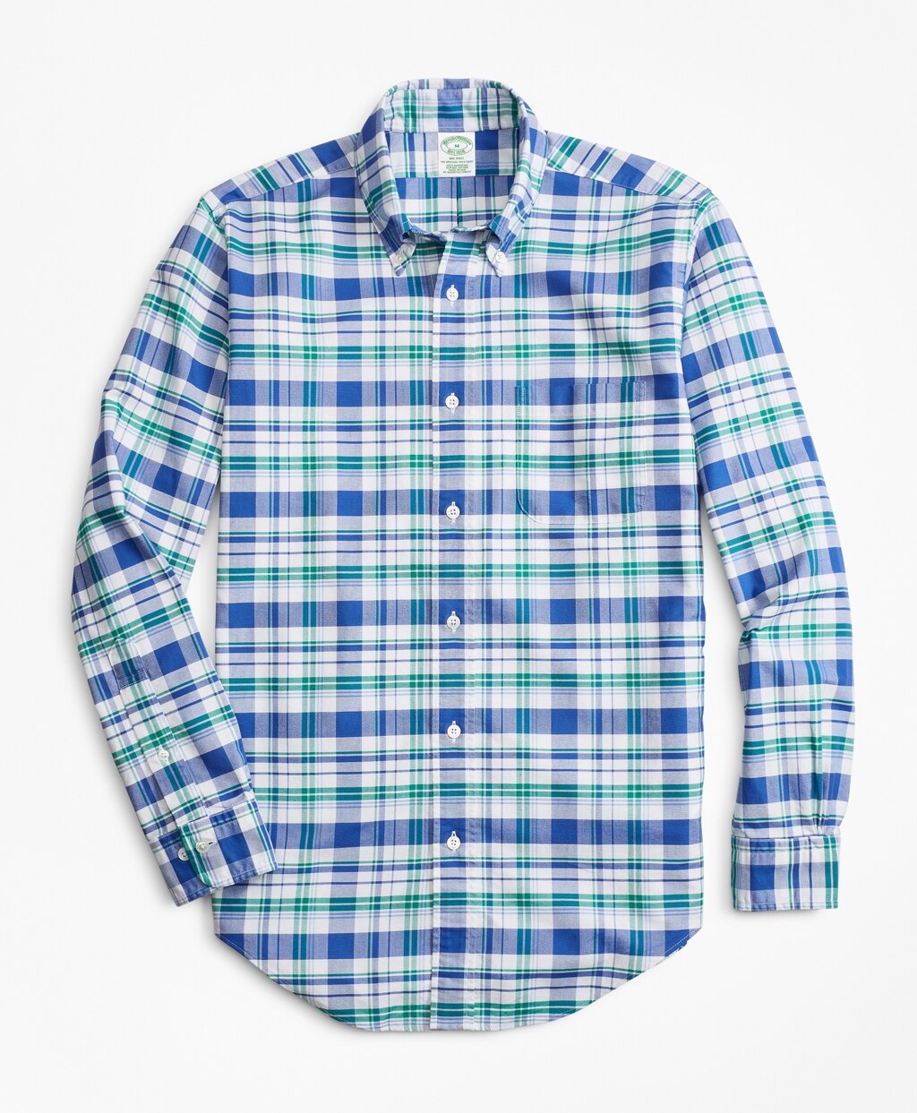 Brooks Brothers Men Milano Fit Oxford Blue and Green Plaid Sport Shirt
