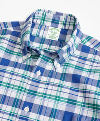 Brooks Brothers Men Milano Fit Oxford Blue and Green Plaid Sport Shirt
