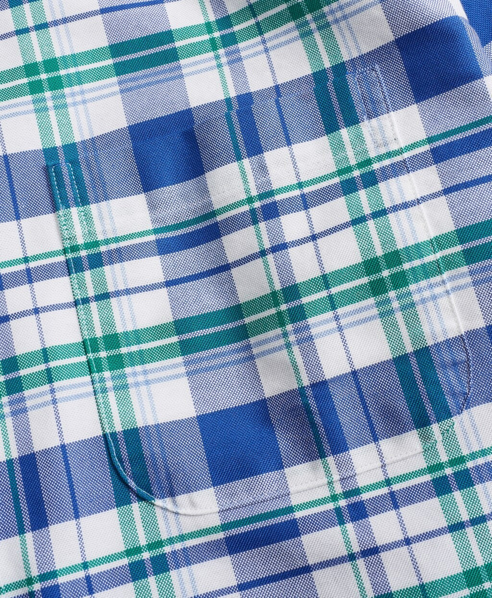 Brooks Brothers Men Madison Fit Oxford Blue and Green Plaid Sport Shirt