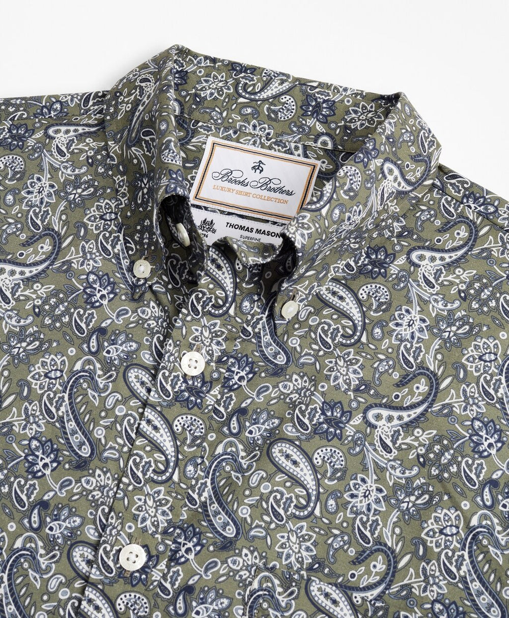 Brooks Brothers Men Luxury Collection Milano Slim-Fit Sport Shirt, Button-Down Collar Paisley Print