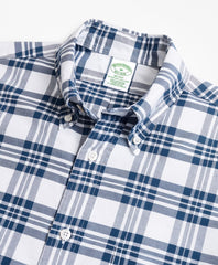 Brooks Brothers Men Milano Fit Oxford Blue and White Plaid Sport Shirt