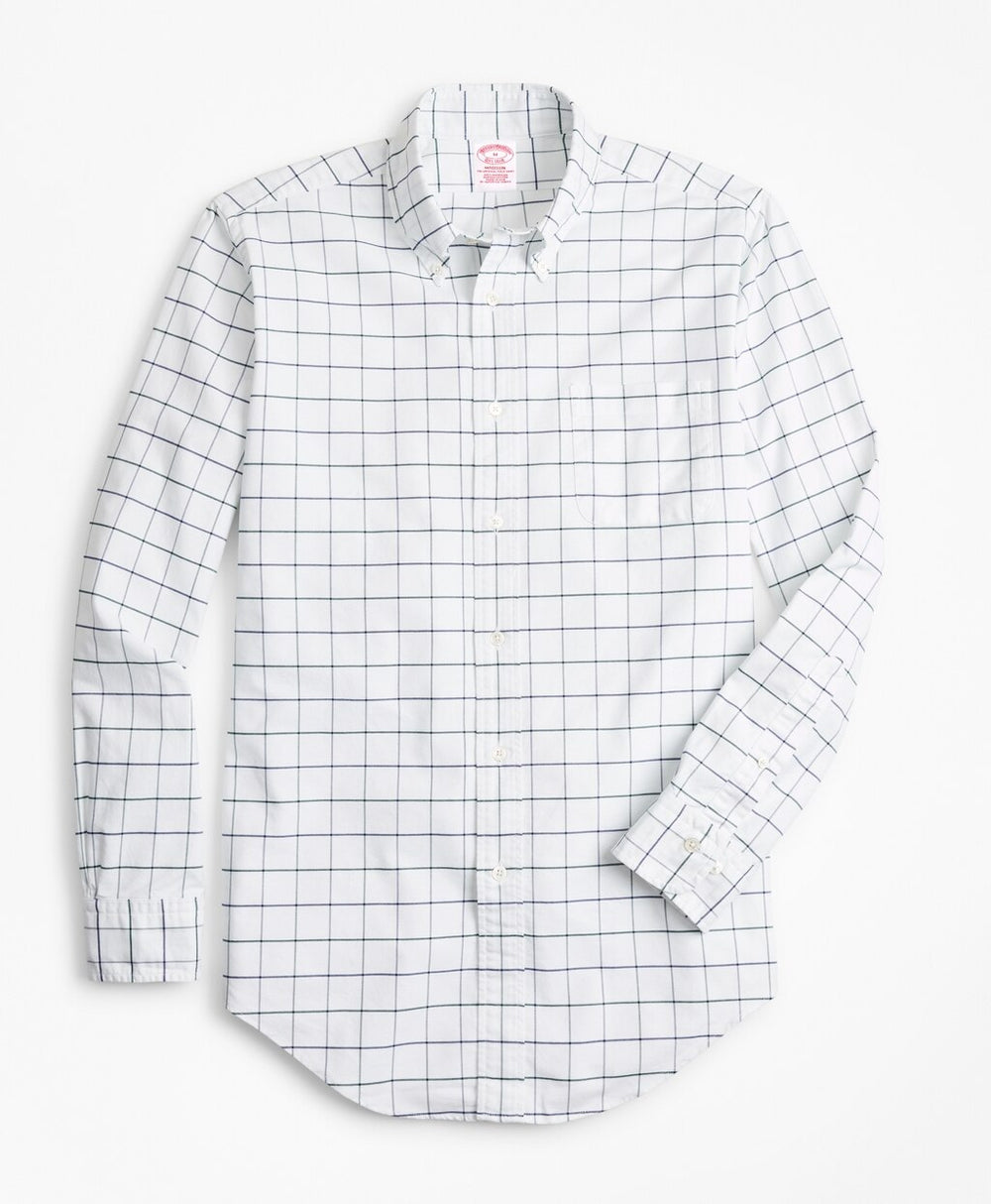 Brooks Brothers Men Madison Fit Oxford Windowpane Sport Shirt