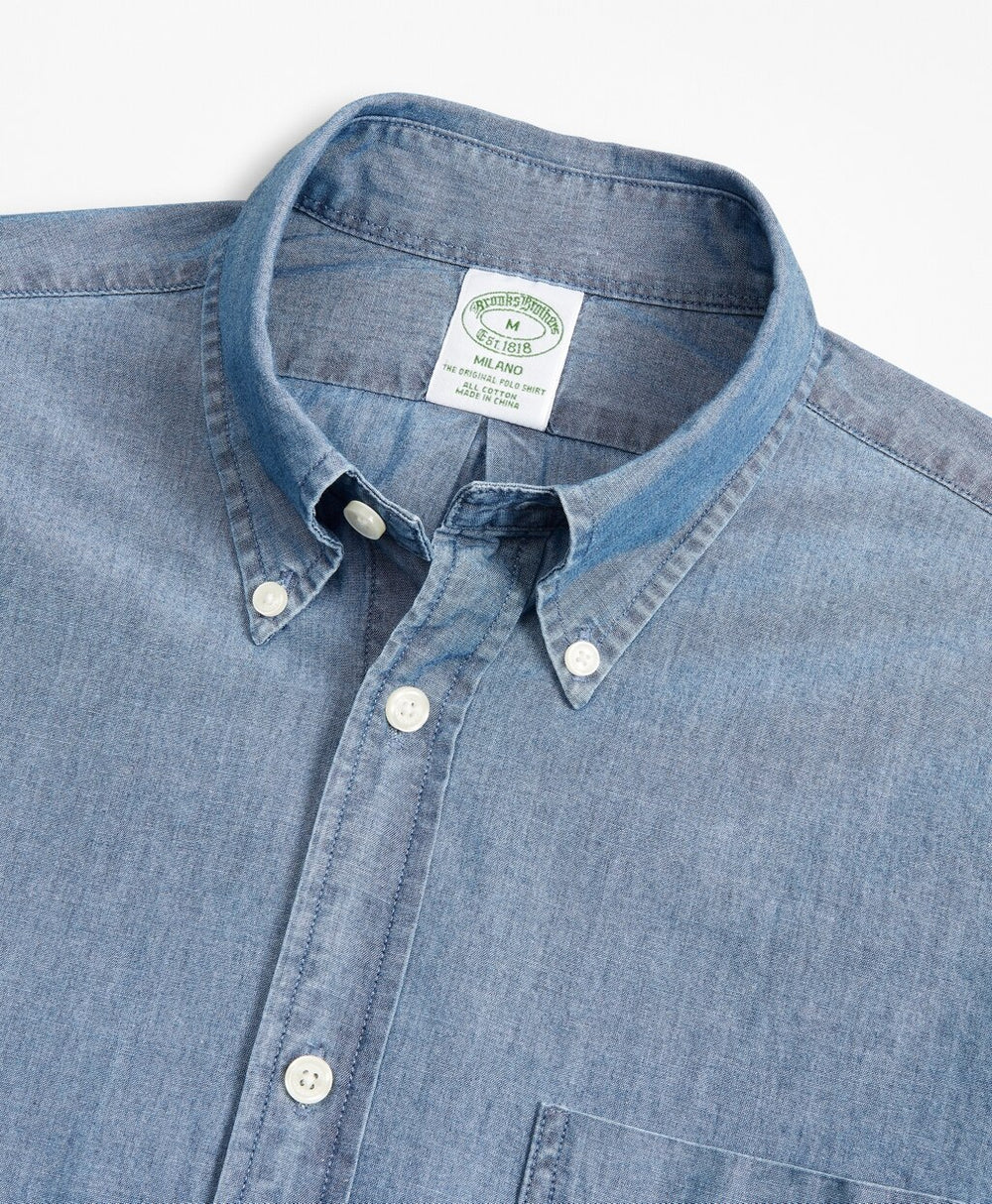 Brooks Brothers Men Milano Slim-Fit Sport Shirt, Indigo Chambray
