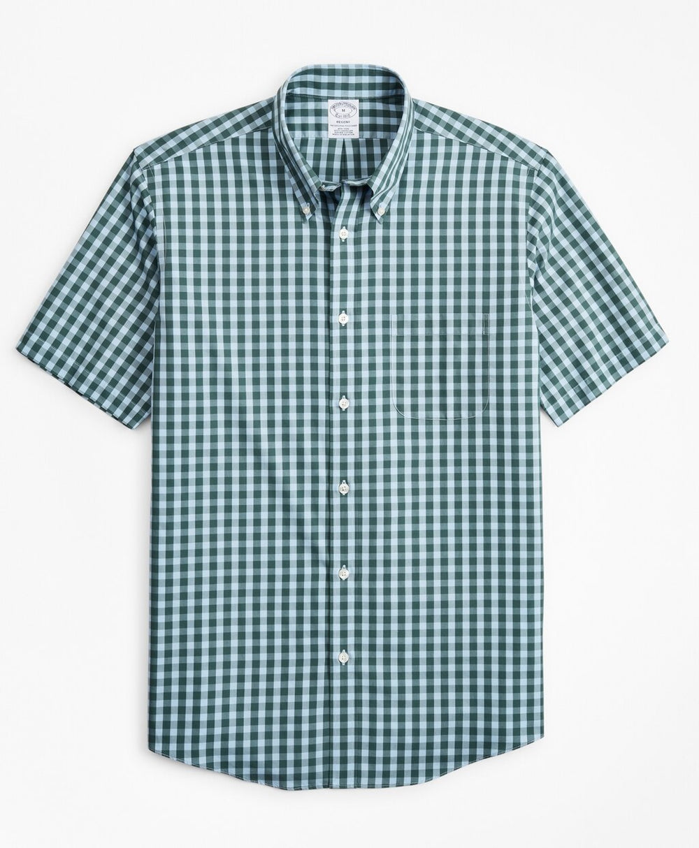 Brooks Brothers Men Stretch Regent Fitted Sport Shirt, Non-Iron Short-Sleeve Gingham