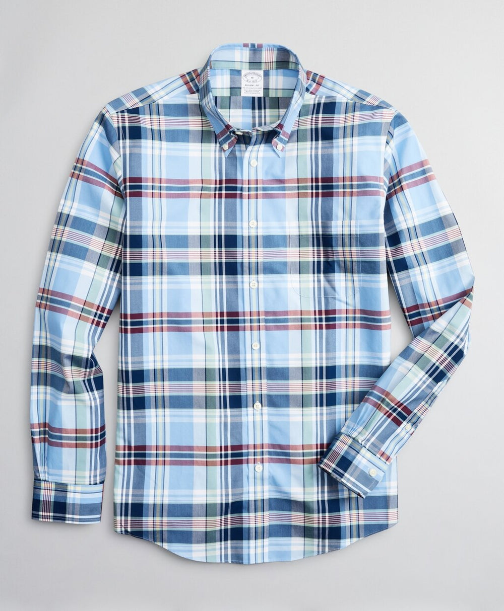 Brooks Brothers Men Stretch Regent Fitted Sport Shirt, Non-Iron Multi-Plaid