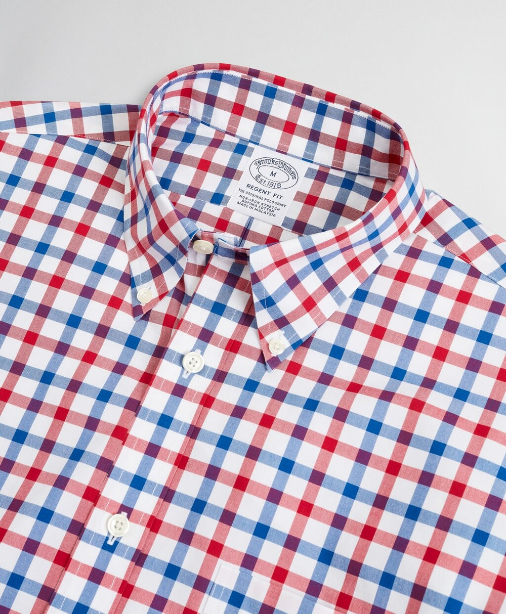 Brooks Brothers Men Stretch Regent Fitted Sport Shirt, Non-Iron Large Windowpane