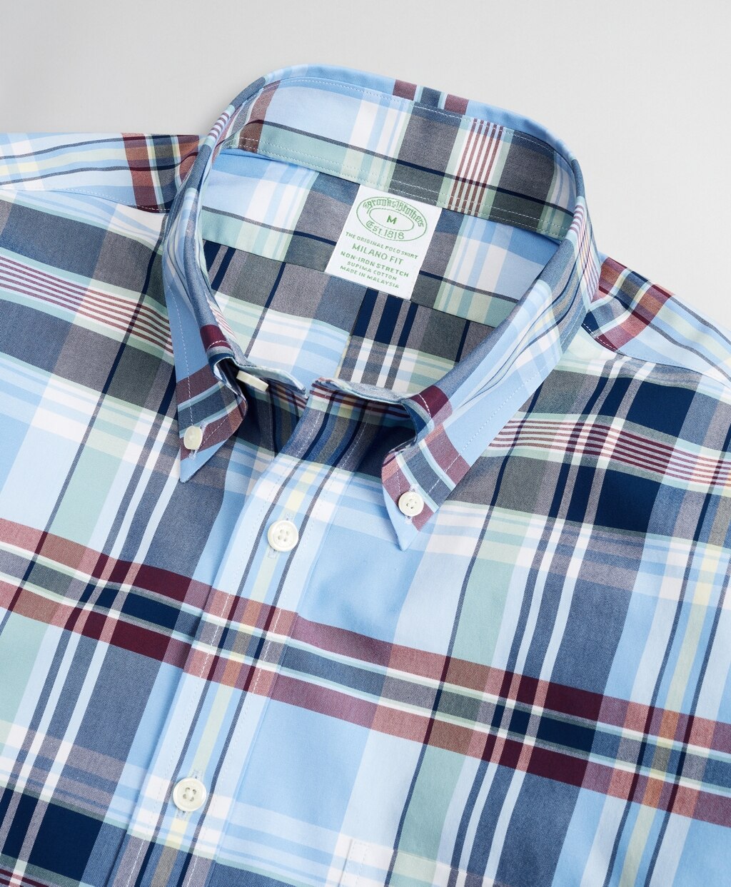 Brooks Brothers Men Stretch Milano Slim-Fit Sport Shirt, Non-Iron Multi-Plaid