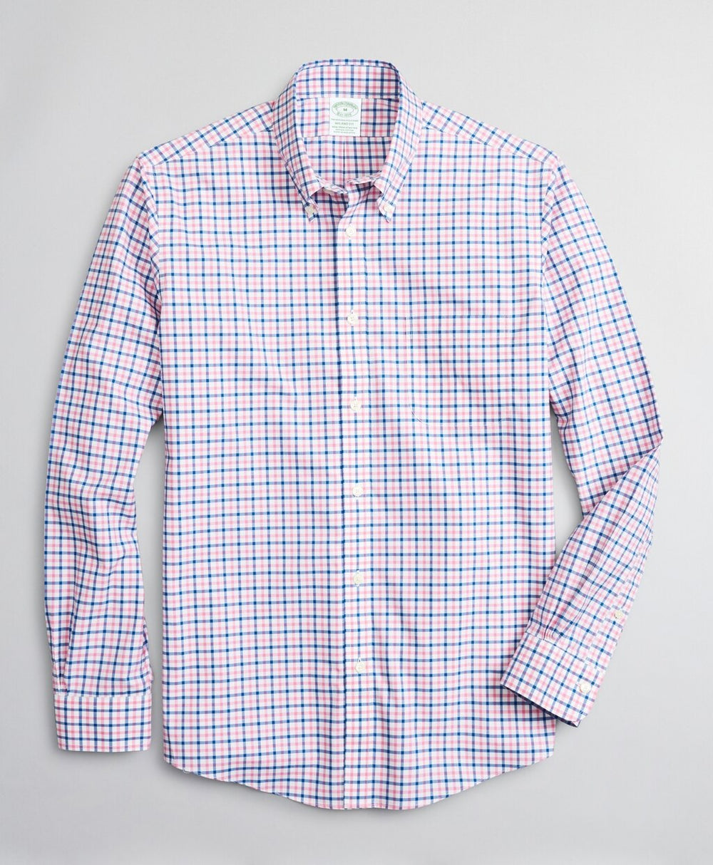 Brooks Brothers Men Stretch Milano Slim-Fit Sport Shirt, Non-Iron Windowpane