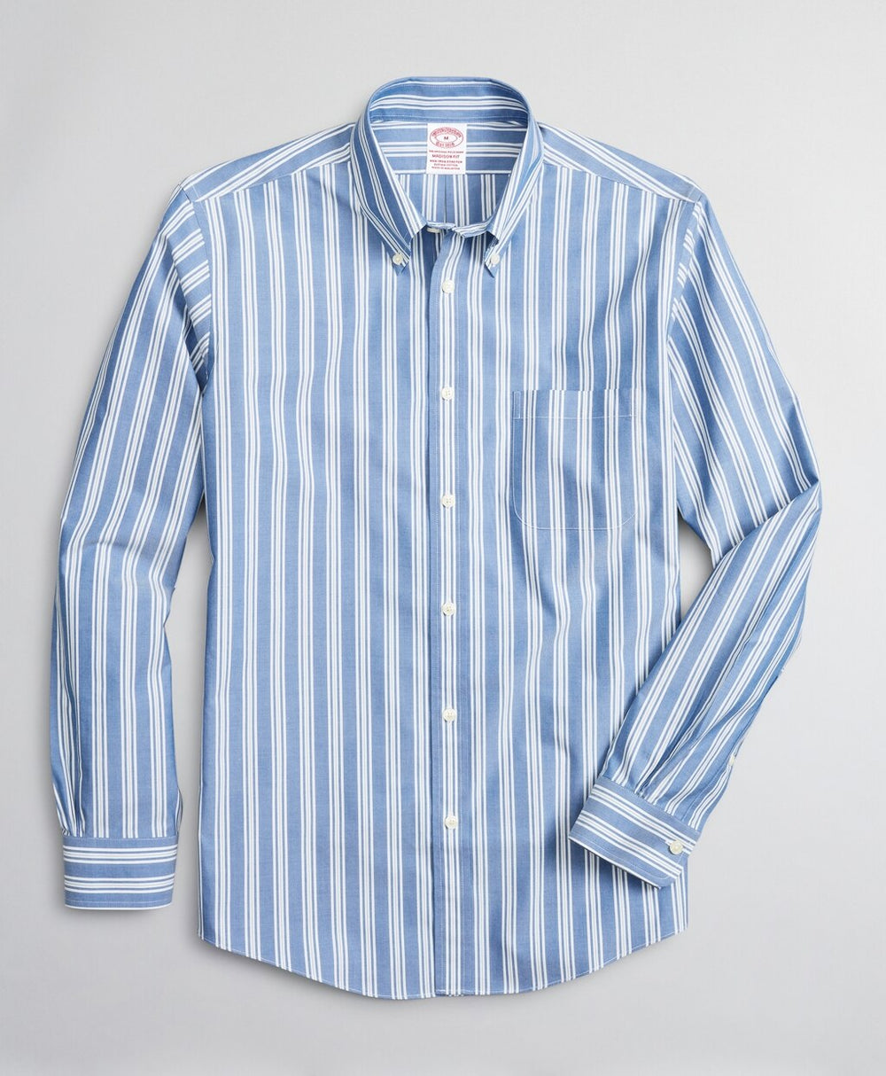 Brooks Brothers Men Stretch Madison Classic-Fit Sport Shirt, Non-Iron Awning Stripe