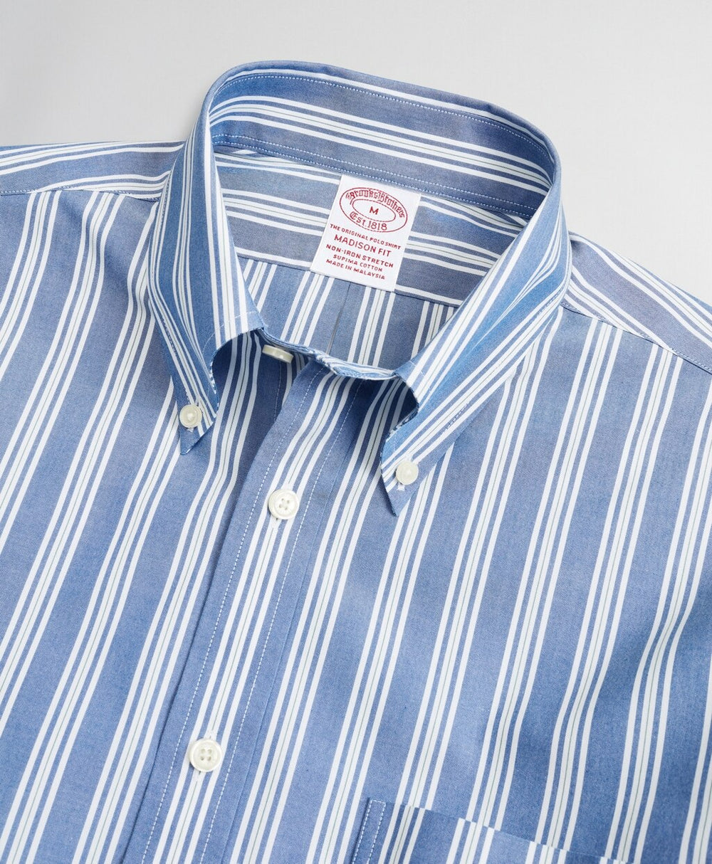 Brooks Brothers Men Stretch Madison Classic-Fit Sport Shirt, Non-Iron Awning Stripe