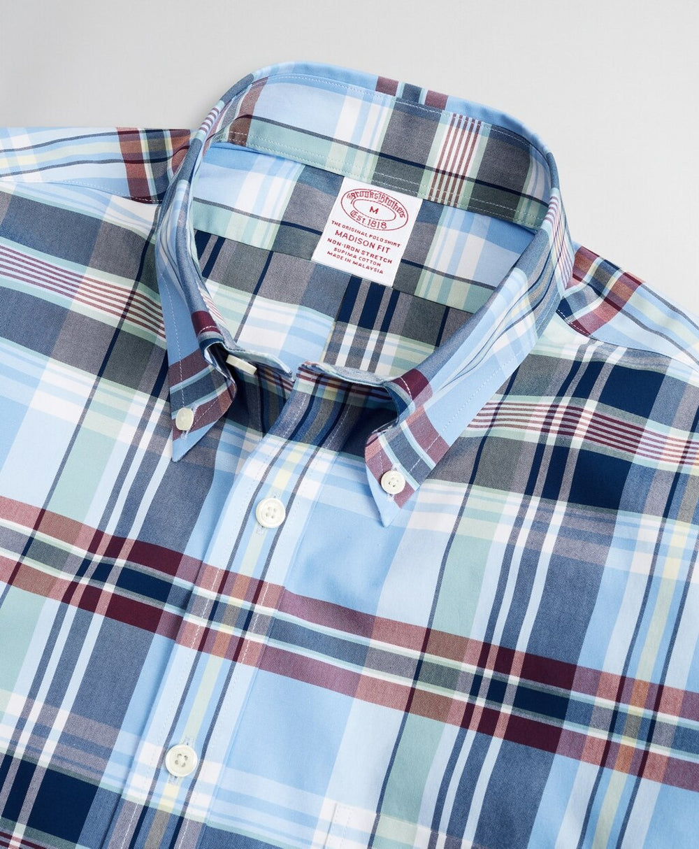 Brooks Brothers Men Stretch Madison Classic-Fit Sport Shirt, Non-Iron Multi-Plaid