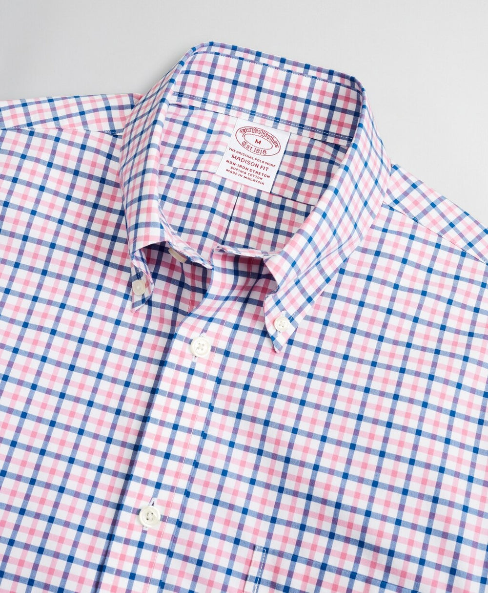Brooks Brothers Men Stretch Madison Classic-Fit Sport Shirt, Non-Iron Windowpane