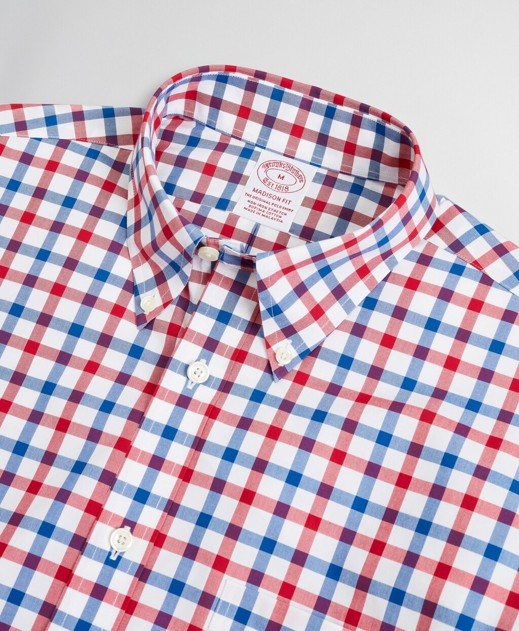 Brooks Brothers Men Stretch Madison Classic-Fit Sport Shirt, Non-Iron Large Windowpane